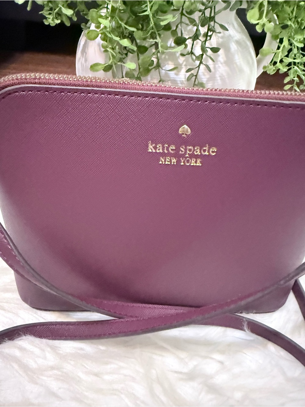 kate spade Plum Saffiano Crossbody with Gold-Tone Logo - Picture 2 of 8